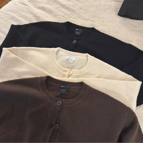 Women's Cardigan Sweater Set - Black, Cream, and Brown - Picture 2 of 13